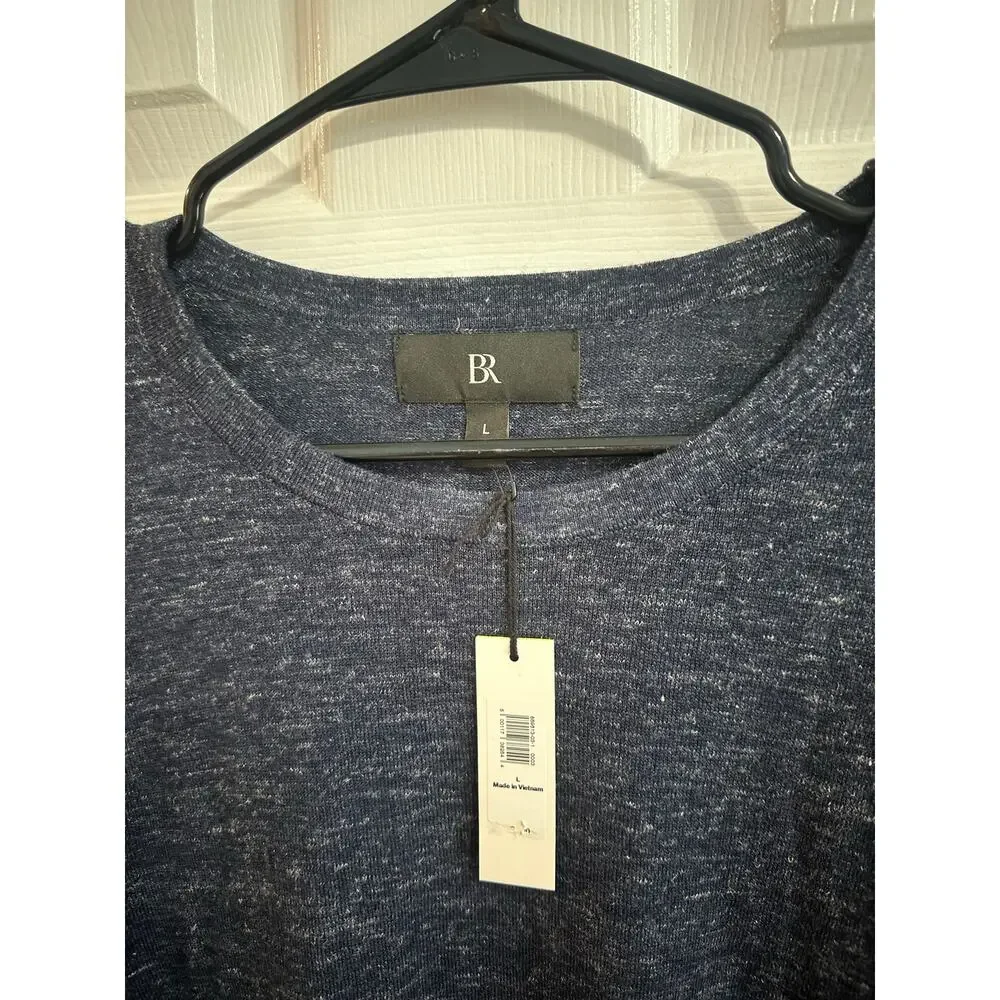 Banana Republic NWT Merino Wool Linen Men's Sweater Sz L Crew Blue Gray Heather